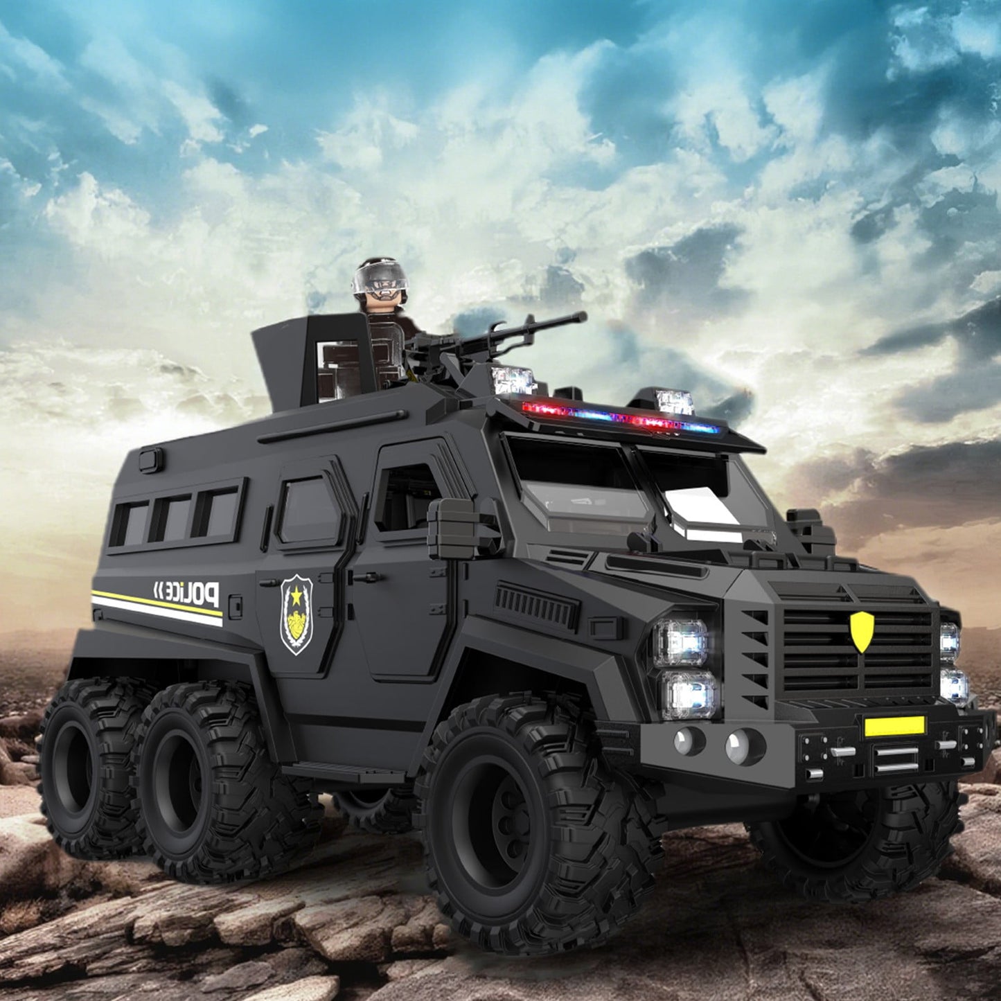Toy Cars,6-Wheel Swat Truck Toy - Inertia Powered Police Car With Sound Lights, ,15inch Large Off-Road Vehicle For Boys Ages 5+?, All-Terrain Tires