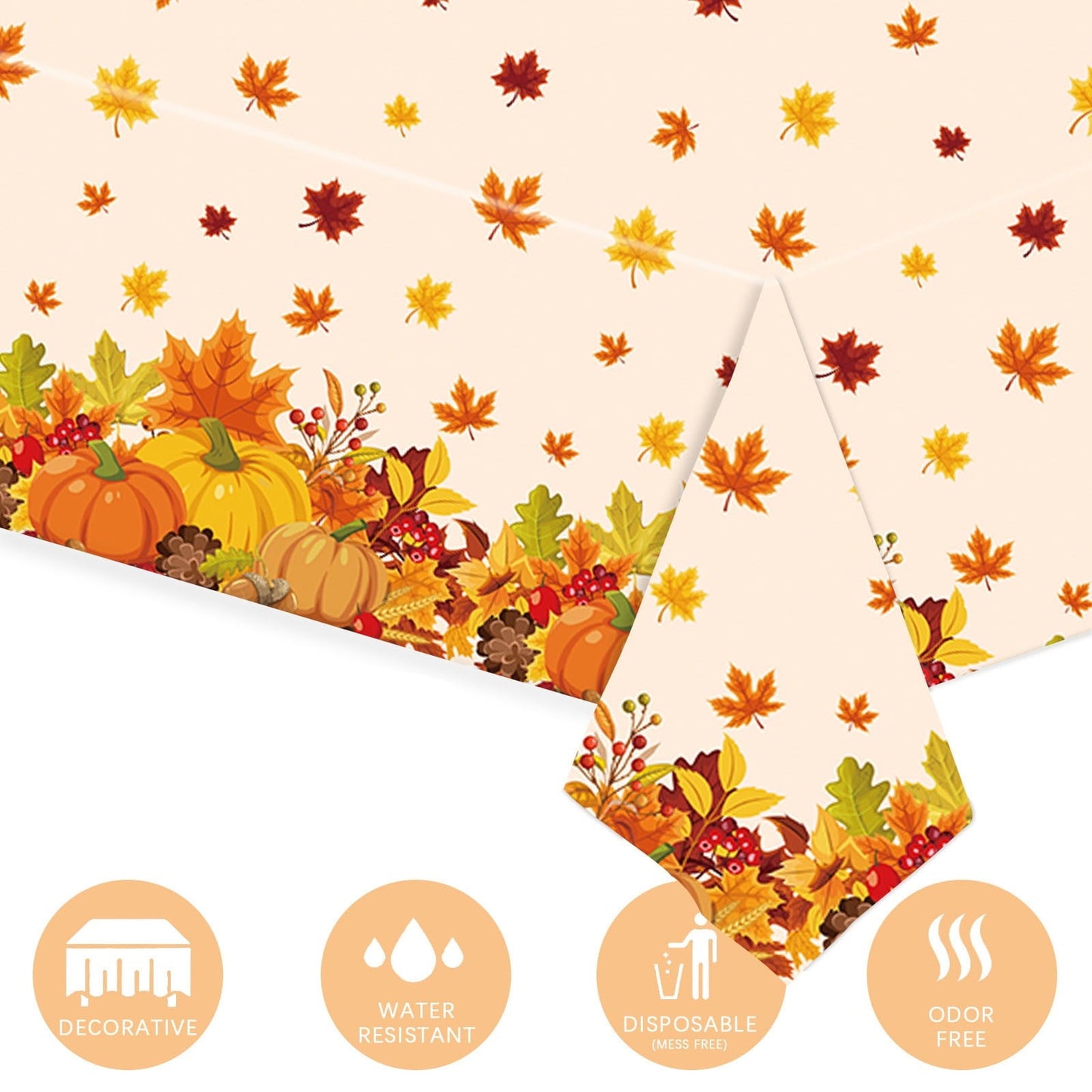 Fall Vinyl Tablecloth,Table Covers for Party,Thanksgiving Tablecloth Maple Leaf Accessories Holiday Party Background Wall Table Decoration,Fall Thanksgiving Tablecloth Decoration(D 9*4.5ft)