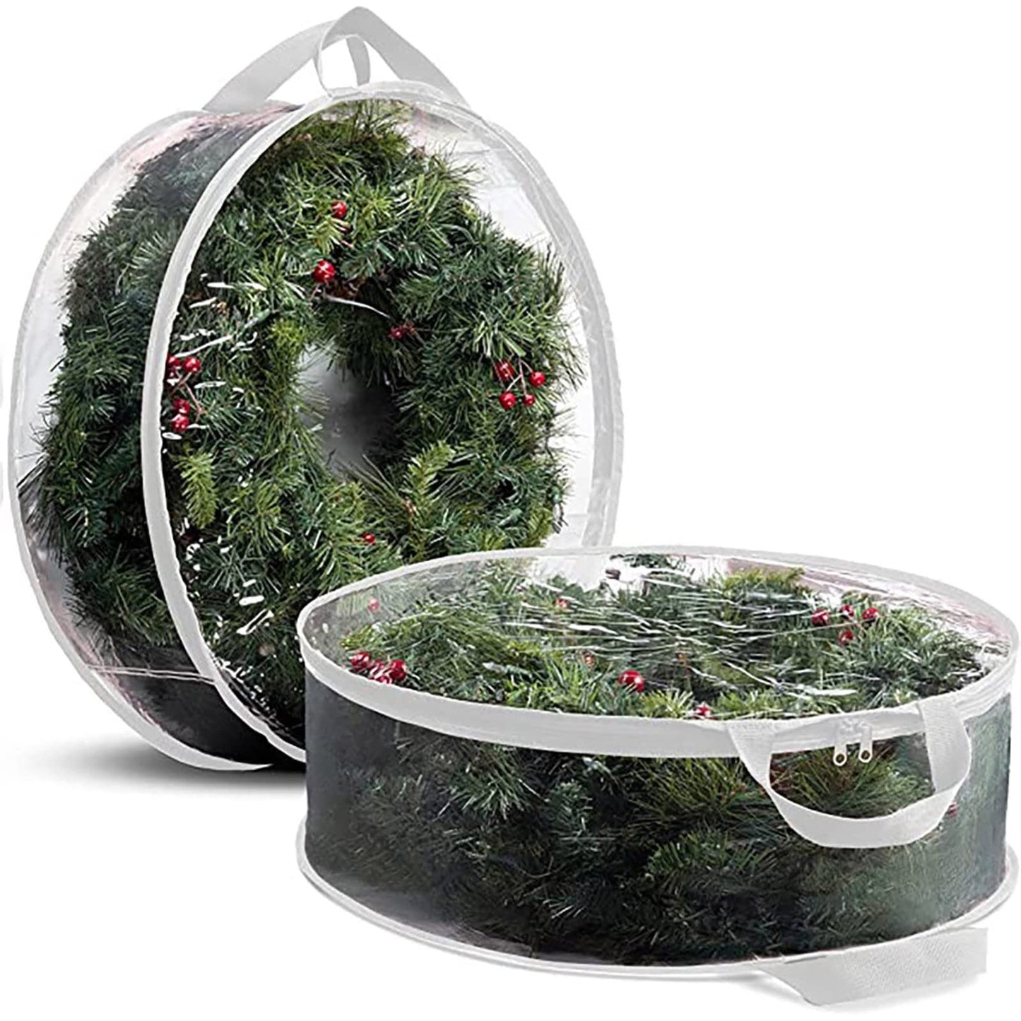 Wreath Storage Box,Wreath Storage Container,Wreath Storage Bag,Garland Holiday Container with Plaid Christmas Wreath Storage Box with Heavy Duty Handle(White 36*8in)
