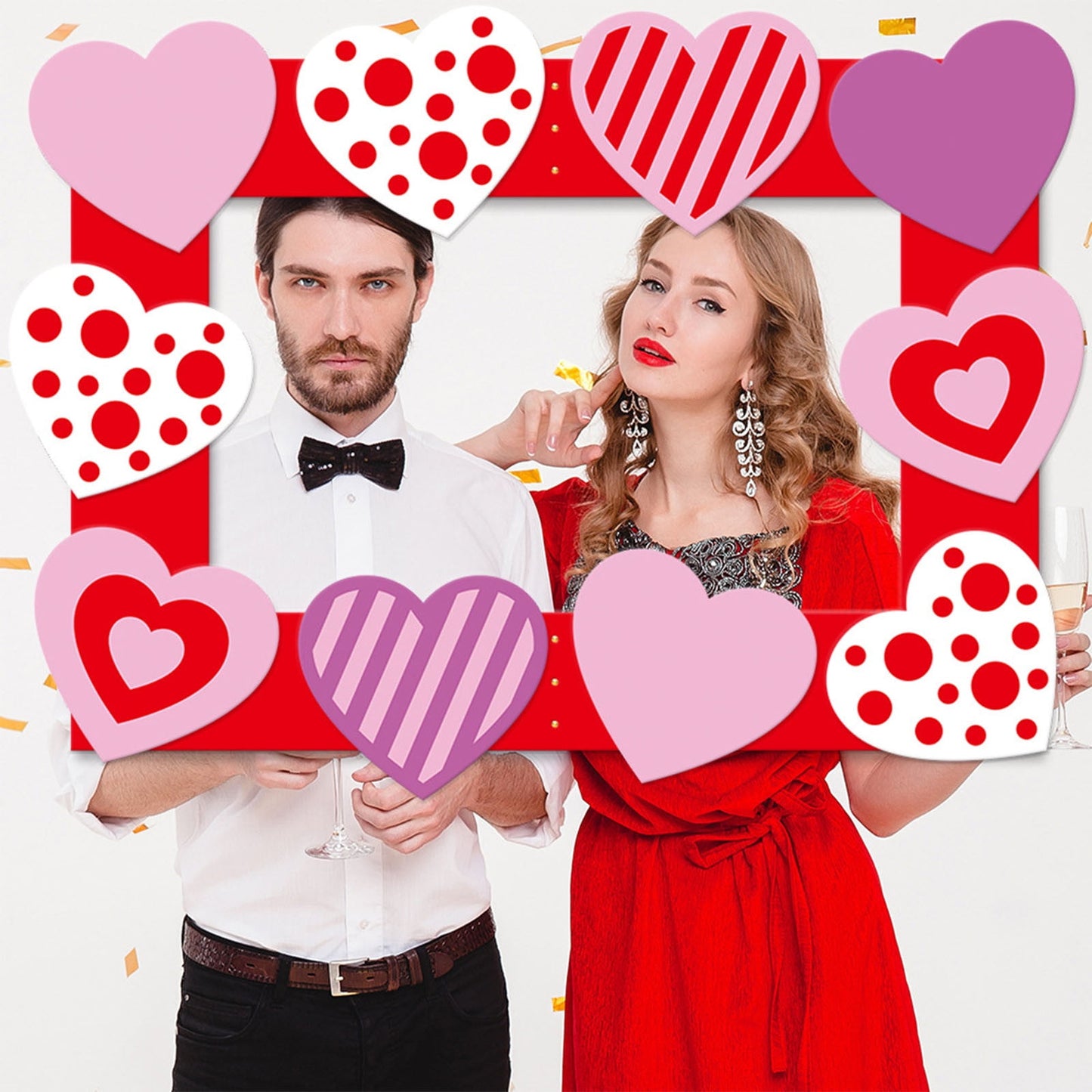 Photo Booth Frame,Valentines Day Photo Props,Valentine's Day Photo Prop Frame Valentines Lovers Selfie Photo Booth Props for Photoshoot, Love Heart Valentine's Party Decoration Supplies(Pink)