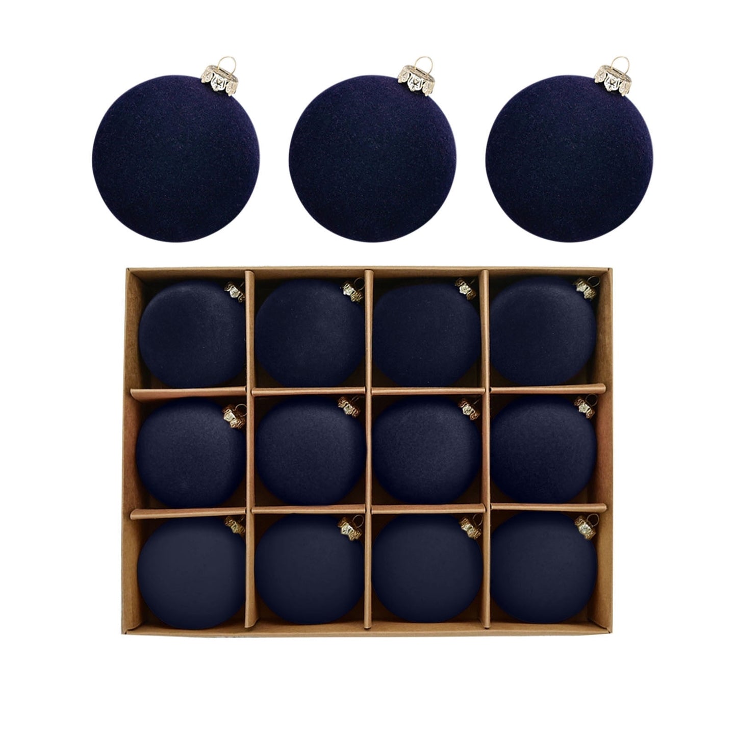 Velvet Ornaments for Christmas Tree,Christmas In July Decorations,Velvet Christmas Ball Ornaments Set,Flocked Hanging Balls for Xmas Tree,Plastic Decorative Baubles(Navy 12pcs 2.4in)