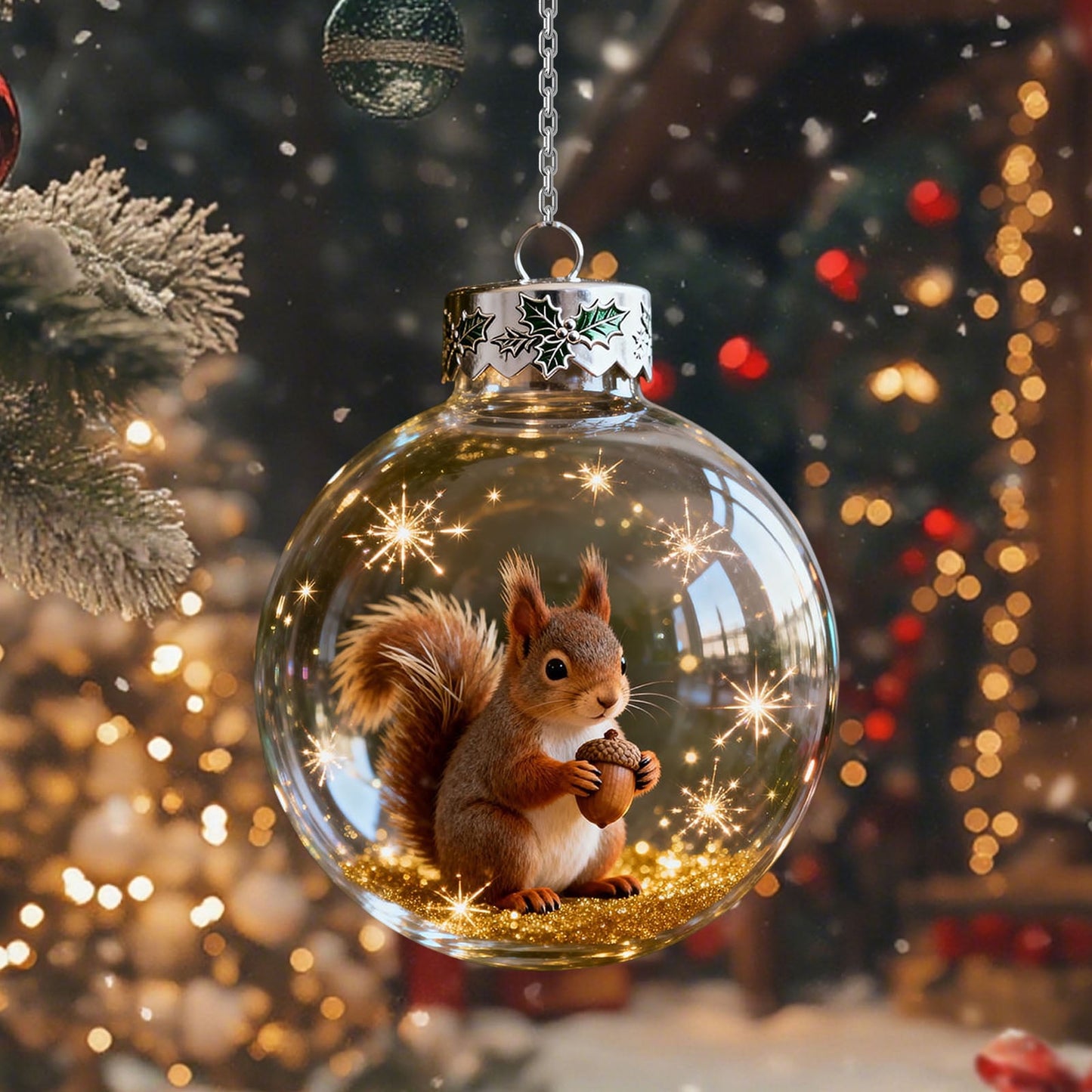 Squirrel Ornaments For Christmas Tree,2.76inch,Snowflake Ball Pendant,Vivid 3d Animal Christmas Decoration,Clear Plastic Xmas Balls,2026 Wildlife Wonders Collection Crystal Glass Ornament