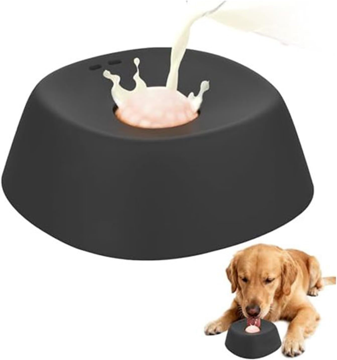 Dog Lick Bowl,Slow Feeder Dog Bowls,Dog Liquid Lick Bowl, Slow Feeder Lick Treater for Dogs, Anti-Slip Entertained Ball-in Bone Broth Dog Licking Bowls, Anxiety-Relief Feeding Solution(Black)