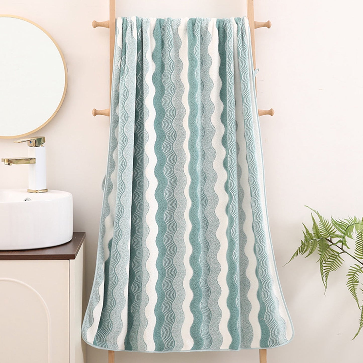 Striped Hand Towels for Bathroom 29.5x13.7 in, Water Ripple Coral Fleece Absorbent Bath Towels for Face, Bath & Hair, Quick-Dry Bath Hand Towels
