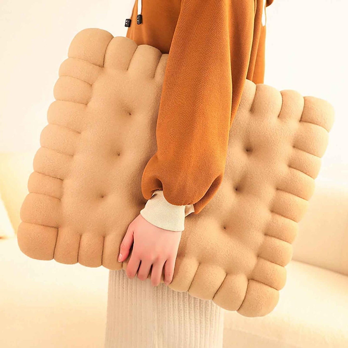Biscuit Cushion,Yoga Cushions for Sitting On Floor,Cookie Pillow,Biscuit Shaped Cushion Round Cookie Chair Pad Plush Floor Pillow Soft Seat Cushions(Beige Square 16*16*3in)