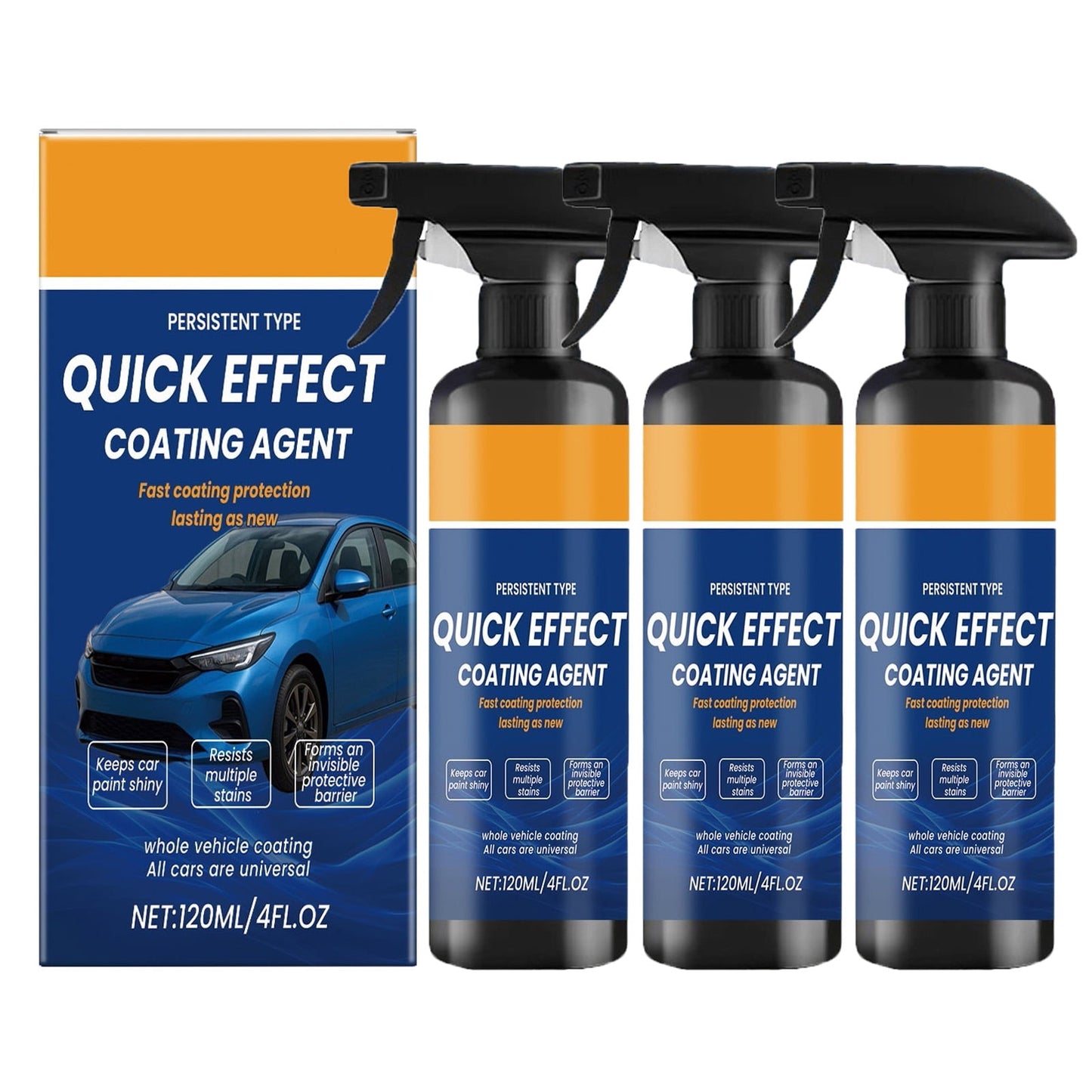 Car Coating Spray for Shine & Protection,Quick Effect Coating Agent,Car Coating Spray,Multi-Functional Coating Renewal Agent Spray,Car Coating Spray Waterless(3pcs 4fl.oz/120ml)