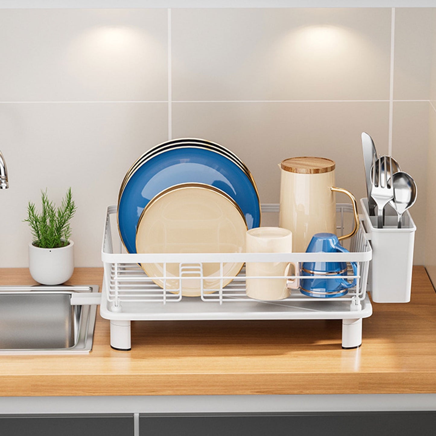 Dish Drying Rack,Kitchen Dishs Rack Small Volume Dishs Drainer Rack Sink Multifunctional Cutlery Drainer Bowl Organizer,Compact Dish Drainer,Dish Drying Rack(White 11*11*5in)