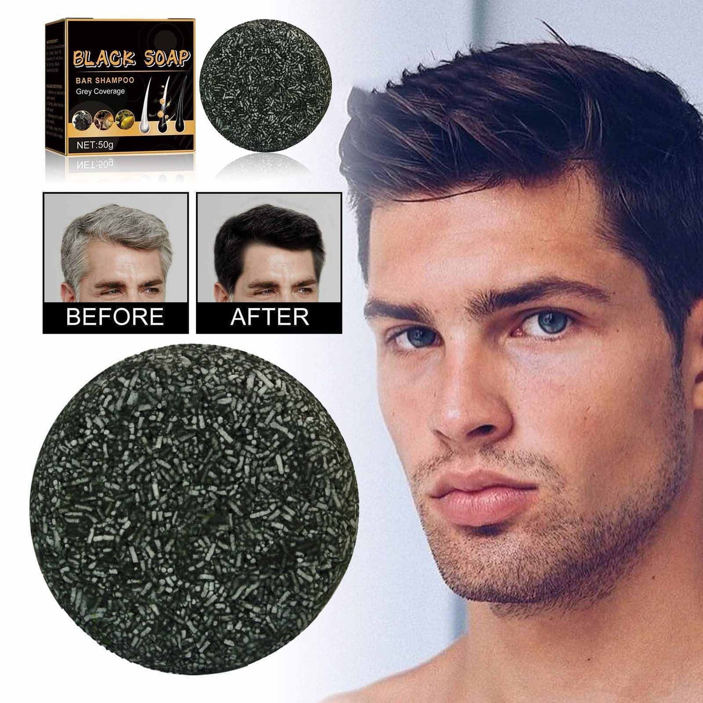 Gray Reverse Bar Cover Gray Hair Bar Soap Natural Hair Darkening Shampoo Bar For Coverage Gray Hair Soap Gray White Hair Reverse Bar Fast Natural Shampoo Bar So,(Black 1.76oz)