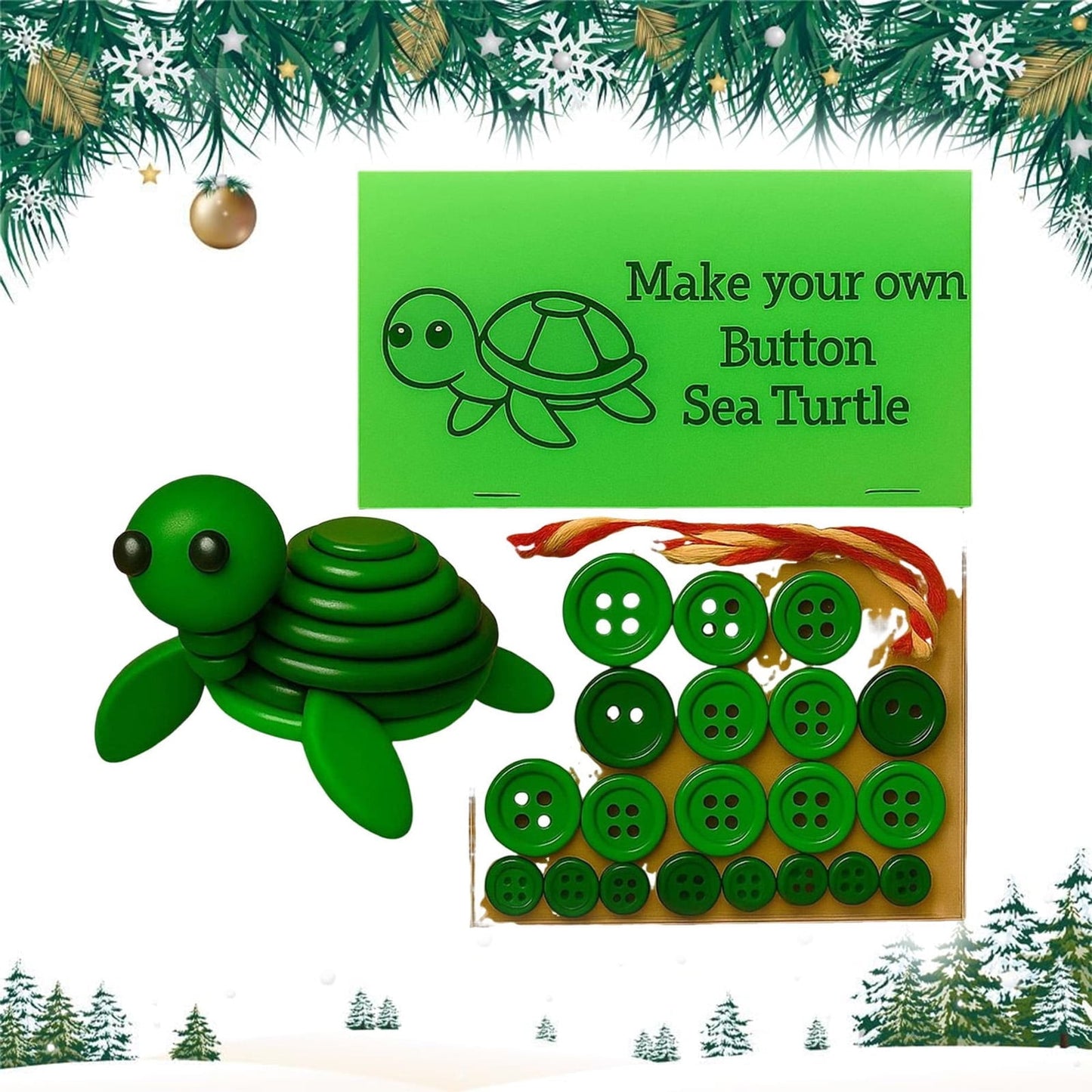 Animal Button Ornament Kit,Animal Buttons,Turtle DIY Highland Cow Button Ornaments, Funny Animal Christmas Decoration Buttons, DIY Highland Cow Craft Kit, Kids Home Decoration(Turtle 5in)