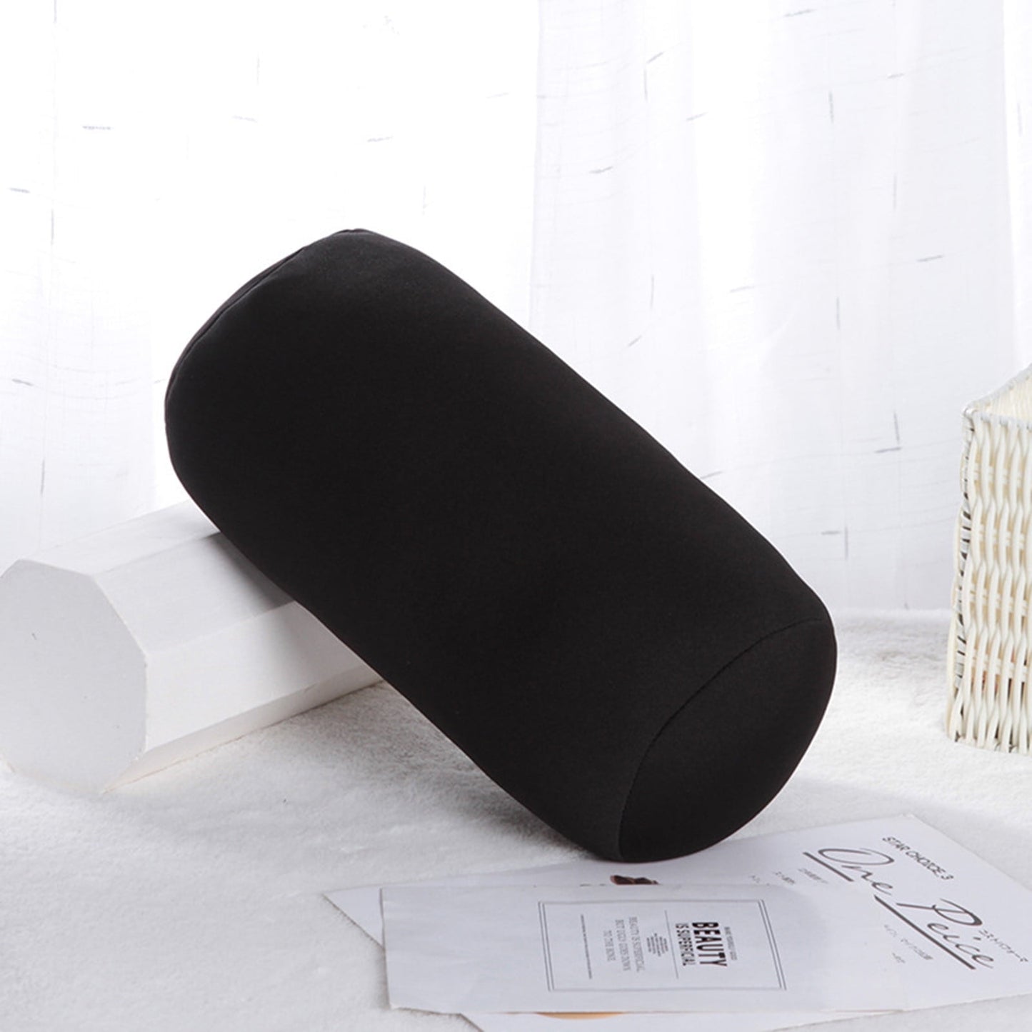 Neck Roll Pillow,Microbead Neck Pillow,Microbead Bolster,Microbead Pillow,Comfort Mochi Squish Tube Bolster Cushion,Back Head Neck Support Sleeping Throw Pillows(Black 12*6in)