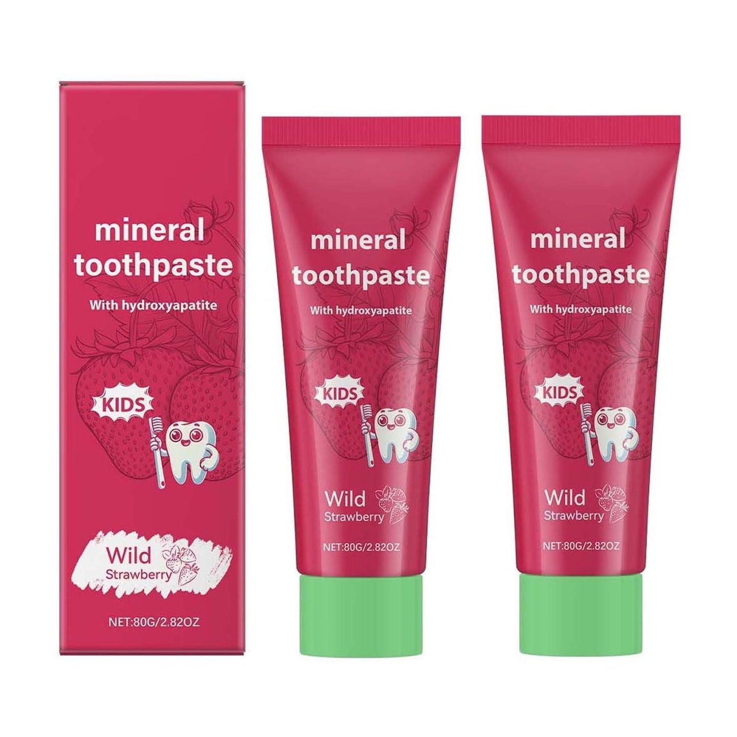 2Pcs Kids Toothpaste, Cavity and Enamel Protection, Strawberry Flavor, Mineral Toothpaste for Kids, Fights Plaque Cavity and Enamel Protection for Children, 80g