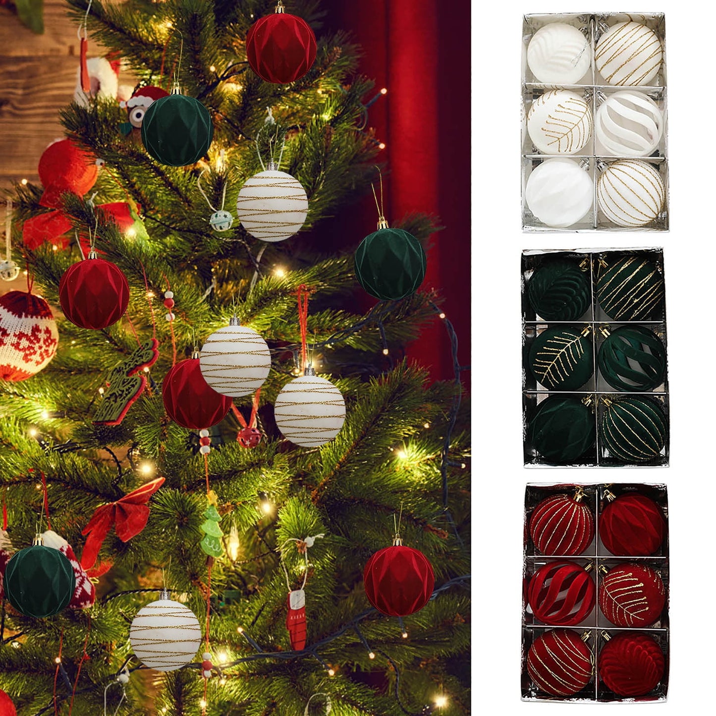 Nightmare Before Christmas Decor,Christmas Decorations,6PC Christmas 8cm White Dark Green Jujube Red Velvet Powder Christmas Tree Hanging Window Decoration Velvet(White 6pcs 3in)