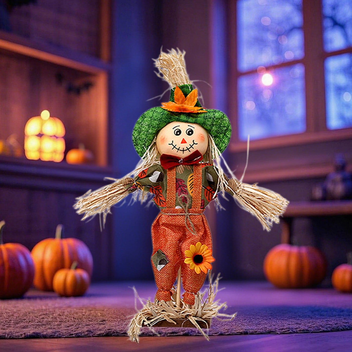 Halloween Toys,12in,Farmhouse Scarecrow - Handwoven Straw & Burlap Halloween Decor With Hat, Rustic Fall Harvest Figurine For Home Display?