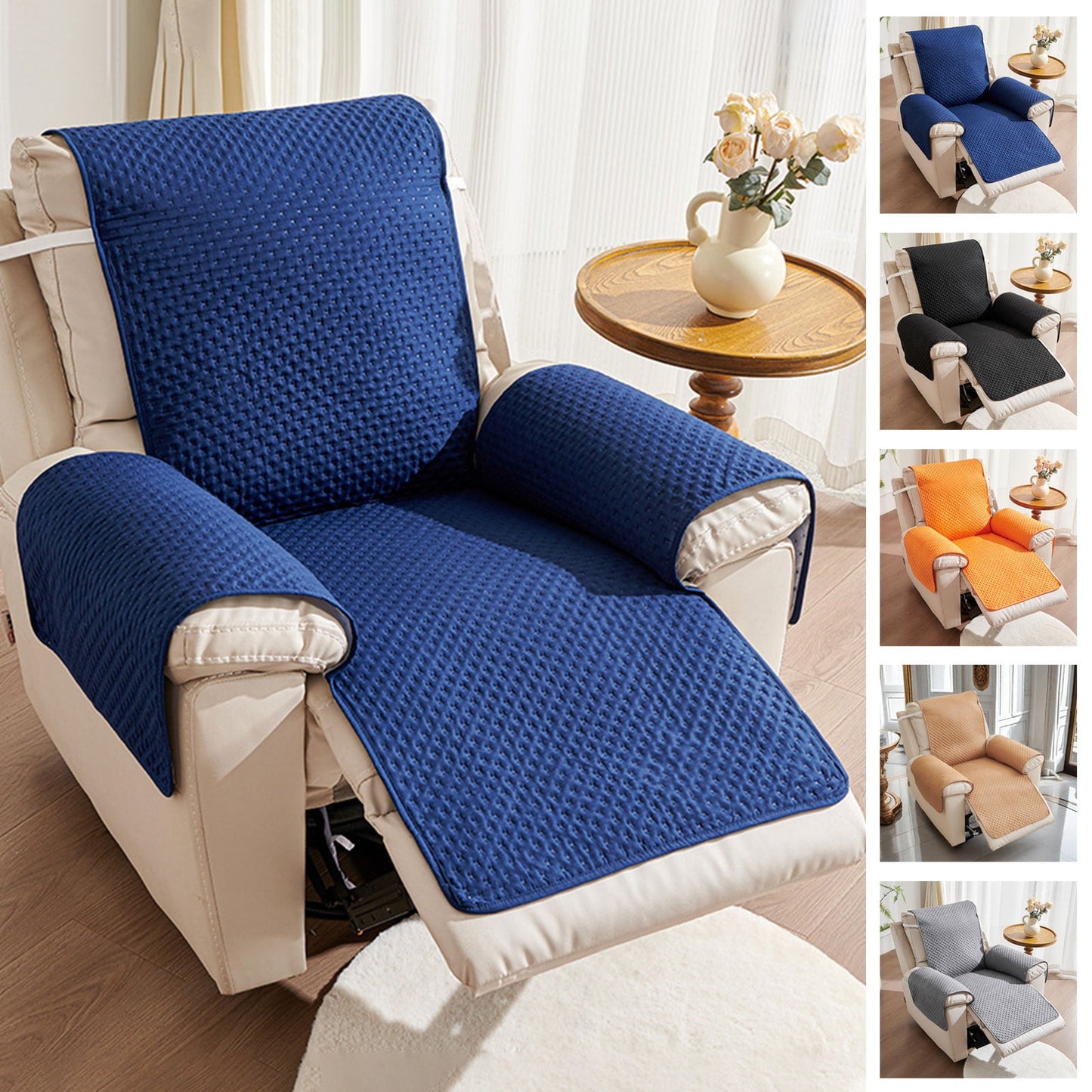 Recliner Chair Covers,Waterproof Recliner Chair Cover,Non Slip Covers for Recliner Chair,Recliner Sofa Towel -dirty Pet Sofa Cushion Solid Color Rocking(Blue 77*22in)