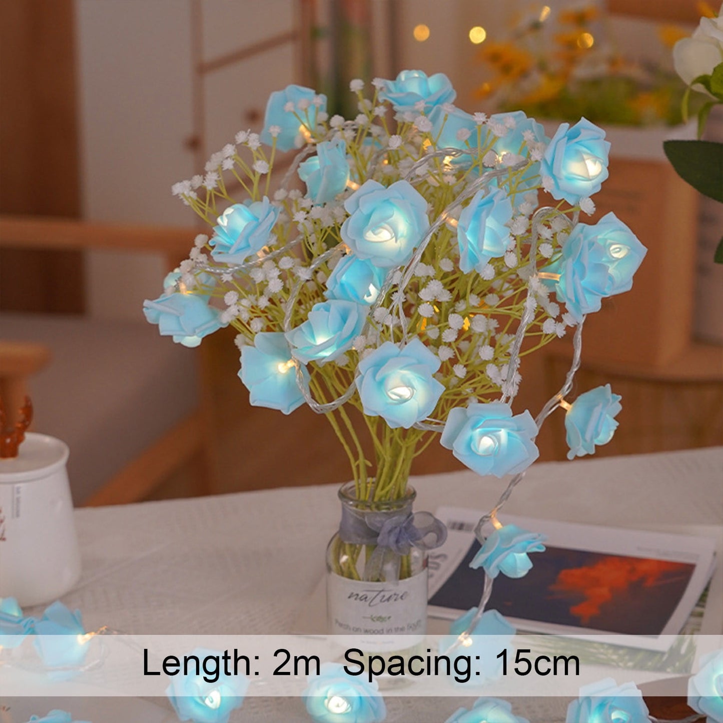 Fall Leaves,LED Roses Small Colorful Lights Flashing Lights String Lights Bedroom Decorative Flower Battery Lights Party Wedding Room Romantic Lights Strings,(Blue 6.7ft/2m 10LED)