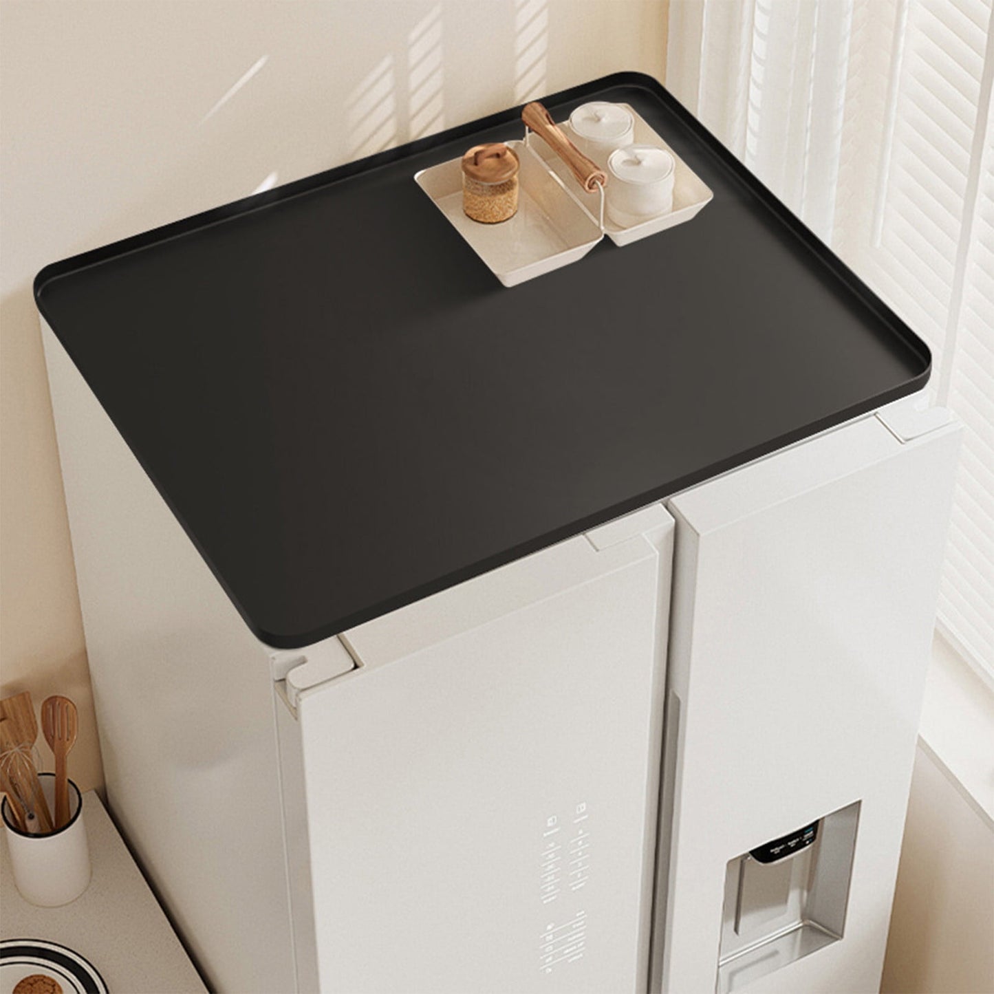 Mini Fridge Mat,Drip Silicone Tray,Waterproof Washing Mat Non Slip Storage Organizer,Mini Fridge Drip Pan,Portable Waterproof Drip Tray,Under Washer Pan(Black 24*20*0.6in)