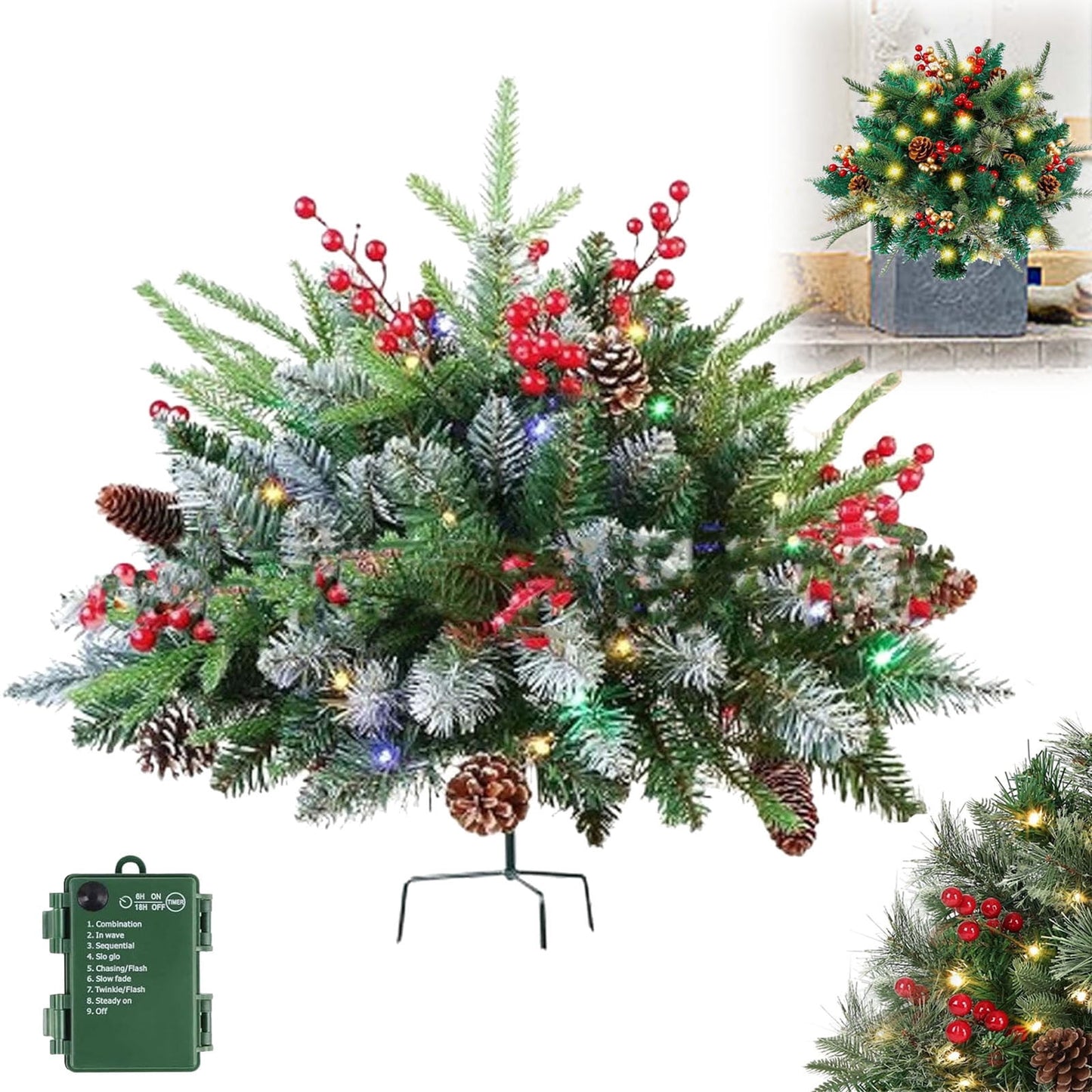 Pre-Lit Pathway Christmas Trees Filler,,Christmas Decorations Indoor,Holiday Planters Holiday Planter Filler Christmas Holiday Planter Filler Lighted Xmas Trees With Tripod Stake(1pc 18in)