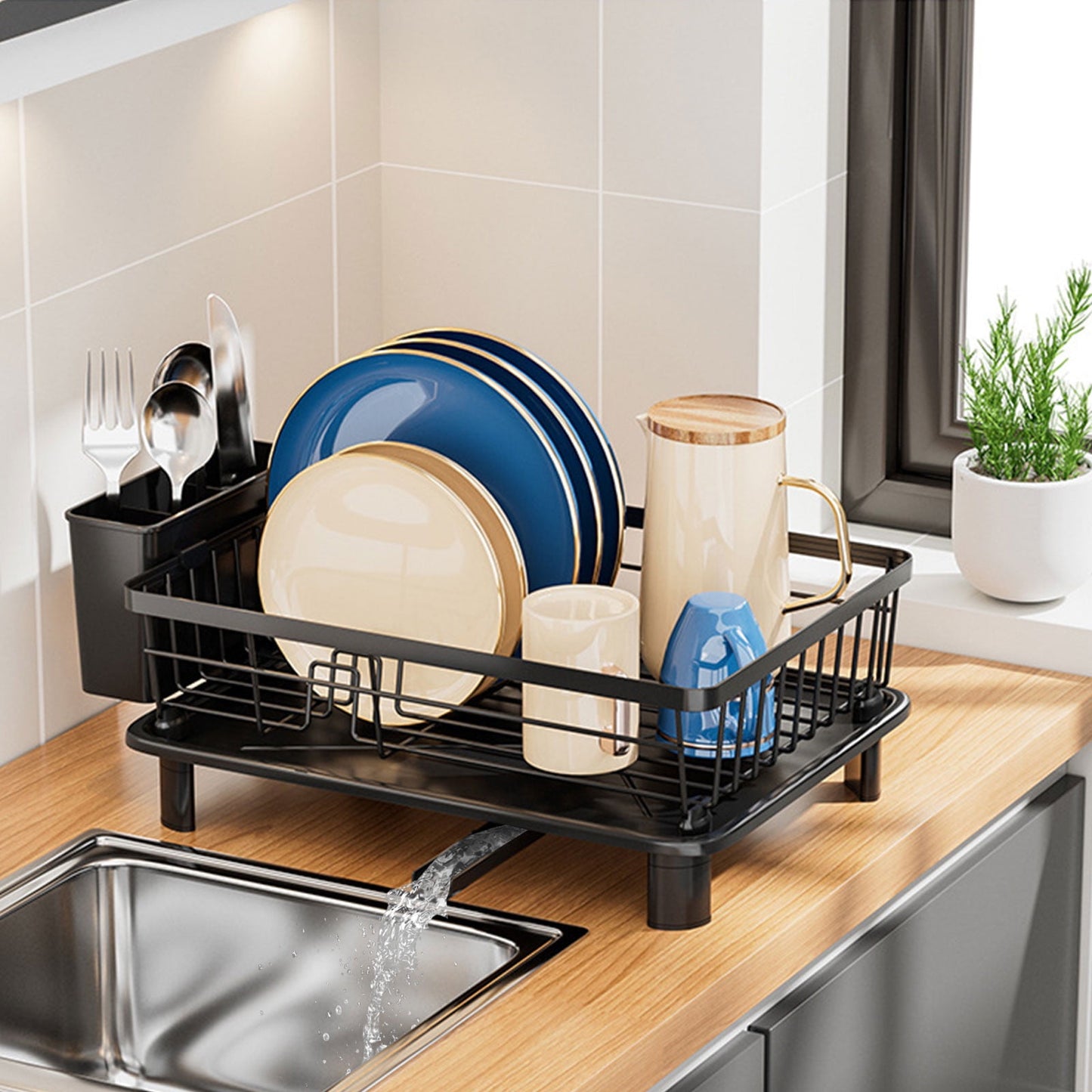 Dish Drying Rack,Kitchen Dishs Rack Small Volume Dishs Drainer Rack Sink Multifunctional Cutlery Drainer Bowl Organizer,Compact Dish Drainer,Dish Drying Rack(Black 11*11*5in)