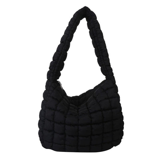 Quilted Tote Bag,Tote Bag for Women,Soft Puffer Tote Bag Lightweight Designer Pleated Bags Handbag Puff Bags Tote Bag for Women Leather Tote Bag for Women(Black 8in)