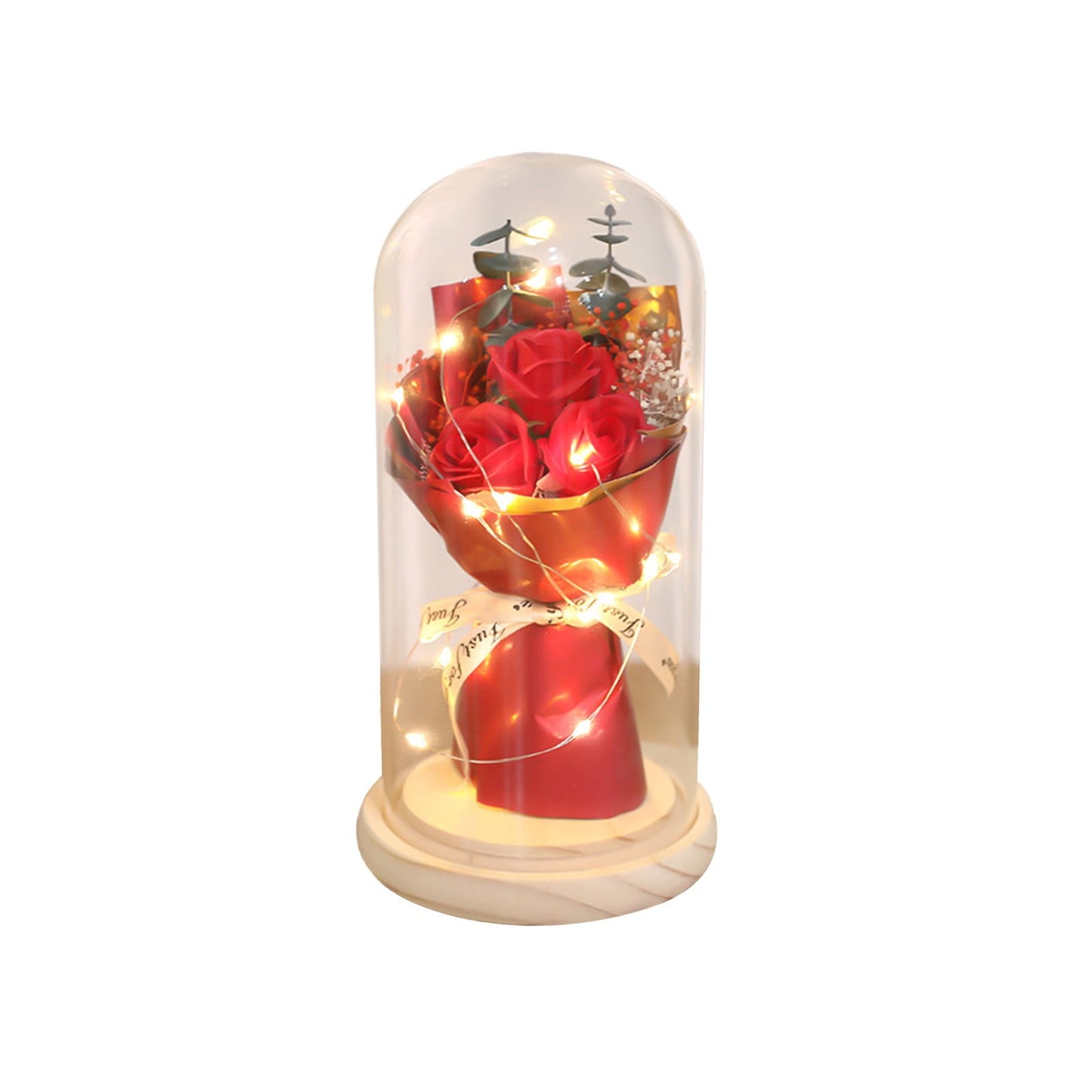 Valentine's Day Decorations Preserved Flowers in Glass Preserved Florals Emits Light Ornaments Valentines's Day Festal Decoration Mini Ambient Lamp For Home Accents