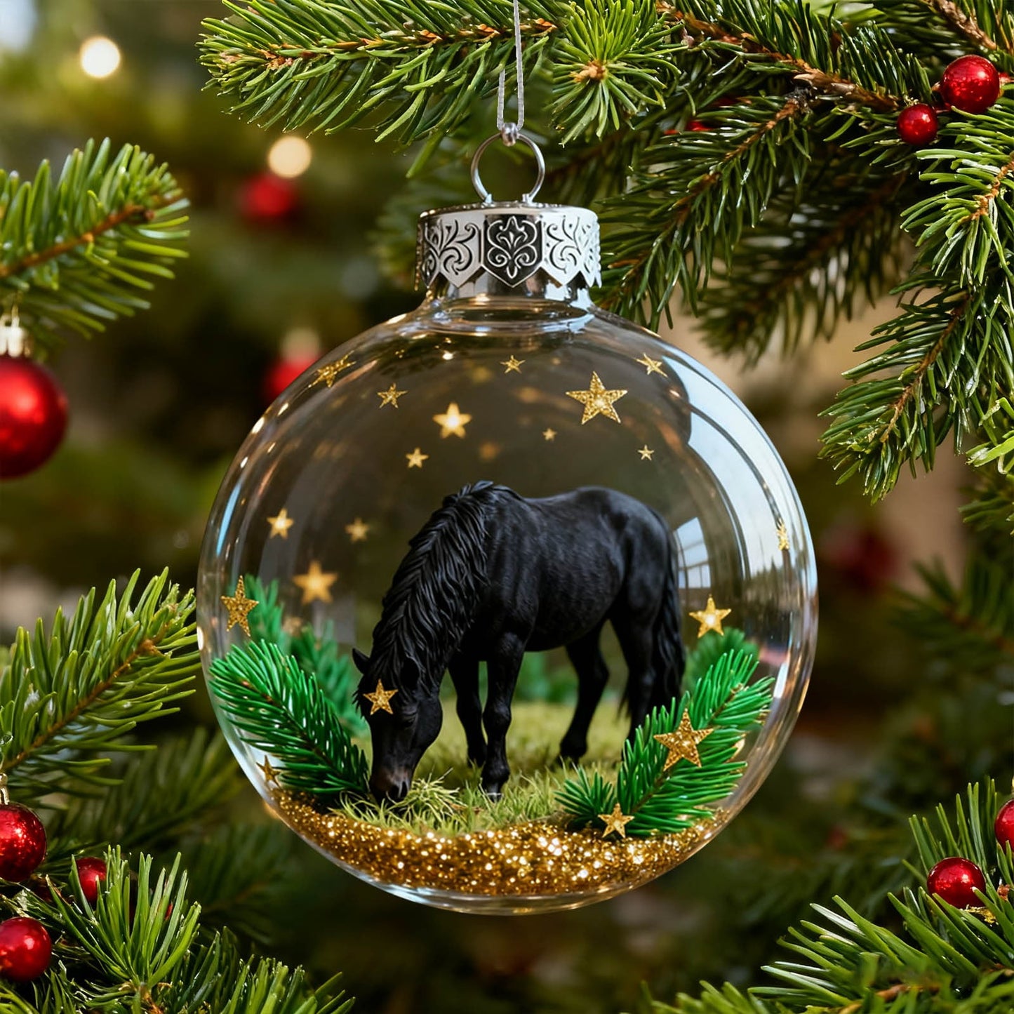 Mercury Glass Ornaments,2026 Horse Collection Crystal Glass Ornament,3.9¡Á3inch,Vivid 3d Horse Clear Plastic Ball,Horse Christmas Ornament Collection Equestrian,Luxury Winter Holiday Tree(H)