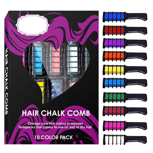 10 Colors Colorful Hair Chalk Comb, Temporary Hair Color Comb Set, Temporary Bright Hair Color Dye for Girls and Kids, Washable Hair Chalk for Party Birthday DIY Makeup Cosplay Look