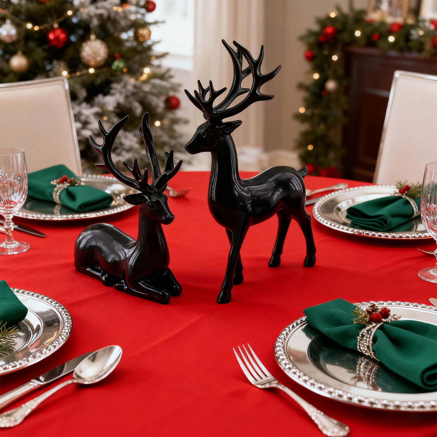 Black Reindeer,Reindeer Christmas Decor,2pcs Black Deer Seated & Standing Creative Craft Reindeer Figurines Deer Wine Cabinet Ornaments Home Living Room Room Tv Cabinet Decoration (black)