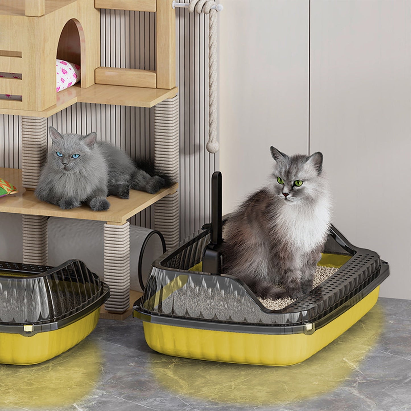 Low Entry Litter Box For Senior Cats,Low Litter Box For Senior Cats,Semi Enclosed High Bar Cats Litter Box With Splashs Proof Designs For Cats And Cats Shovel Suitable For Home Cats