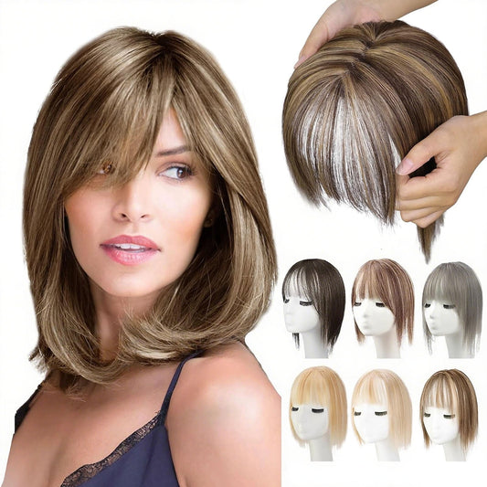 Fake Bangs,Clip In Bangs,Hair Toppers for Women Clip in Bangs Real Human Hair Pieces French Bangs Topper for Solve Loosing And Thinning Add Volume 12 Inches Toppers(G)
