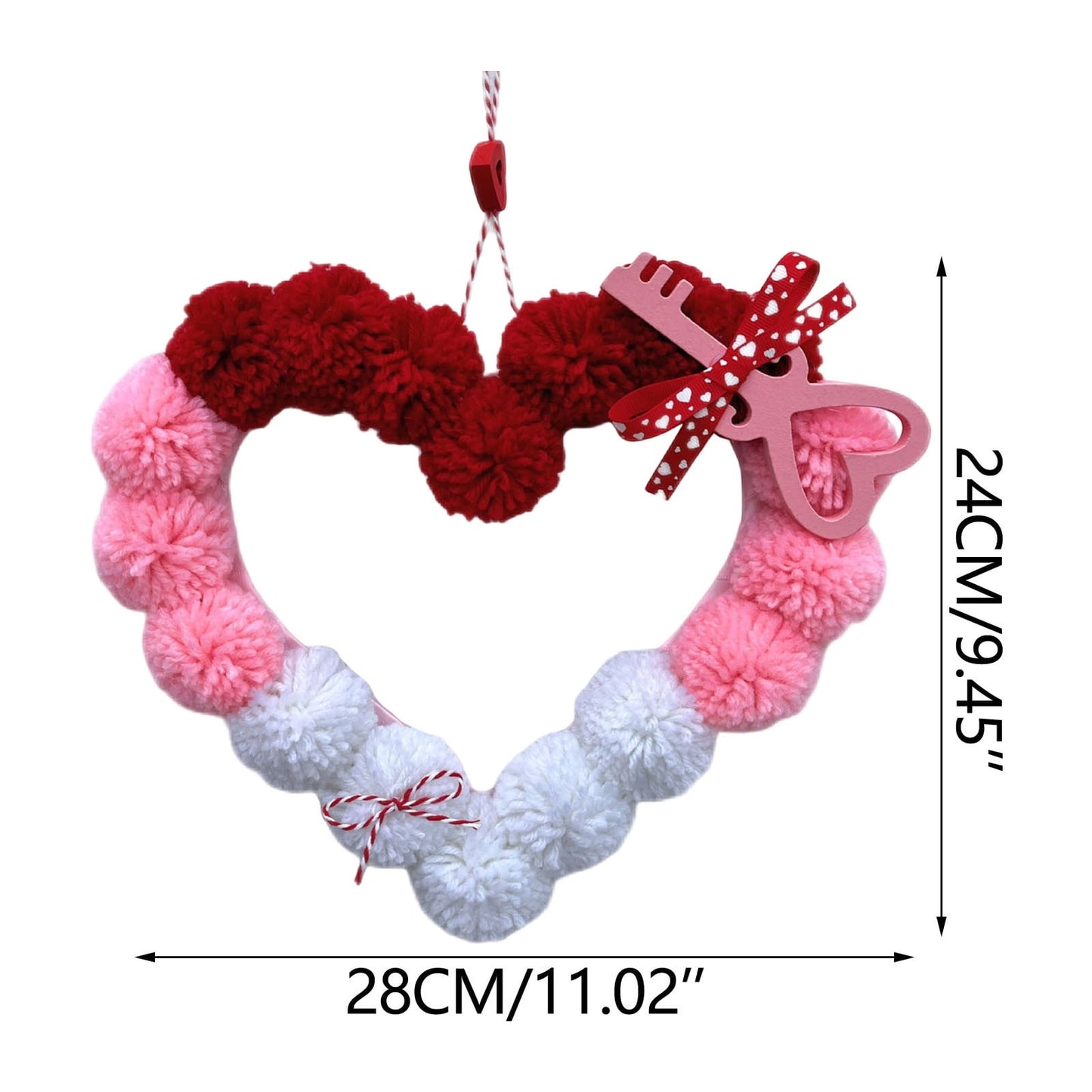Valentine Decor Red Rose Garland Valentines Poms-Poms Heart Garland Fuzzy Loves Ball String For Romantic Room And Party Decoration