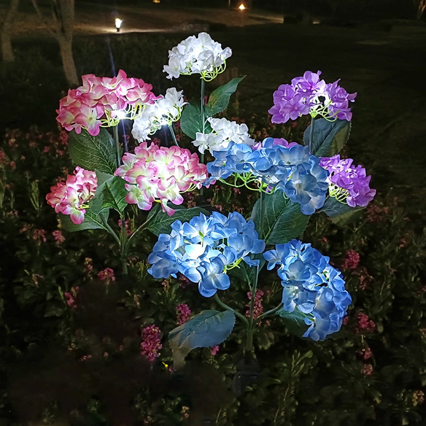 Solar Powered Flowers,Solar Lantern LED Decorative Outdoor Lamp Flower Lantern Solar Light,Outdoor Solar Lights Waterproof Hydrangea Garden Stake Lights(Blue 1pc 32in)