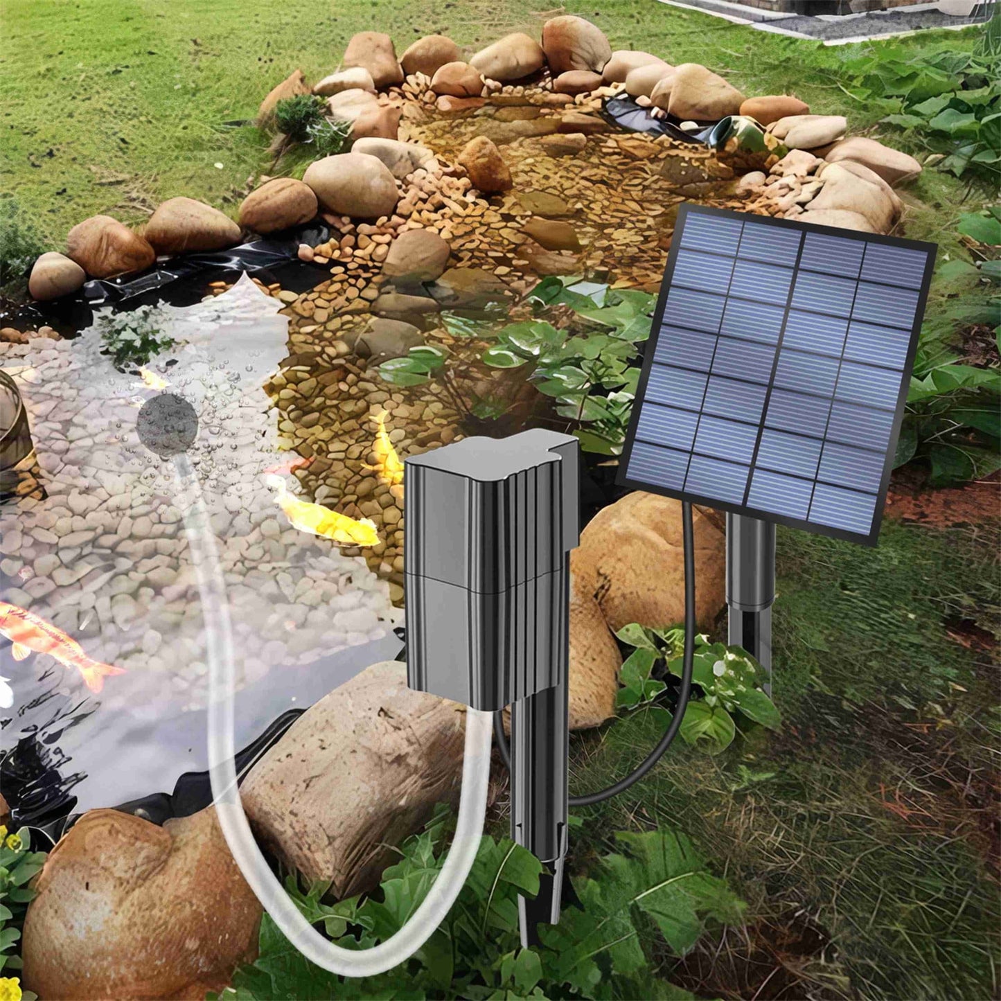Solar Air Pump,Solar Pond Aerator,Solar Oxygen Pump,Large Capacity Pond Aerator,360W Powerful Pump+ 10ft Tubing,Stainless Steel Housing,for Fish Pond(Black 6*4in)from ANMUYUM