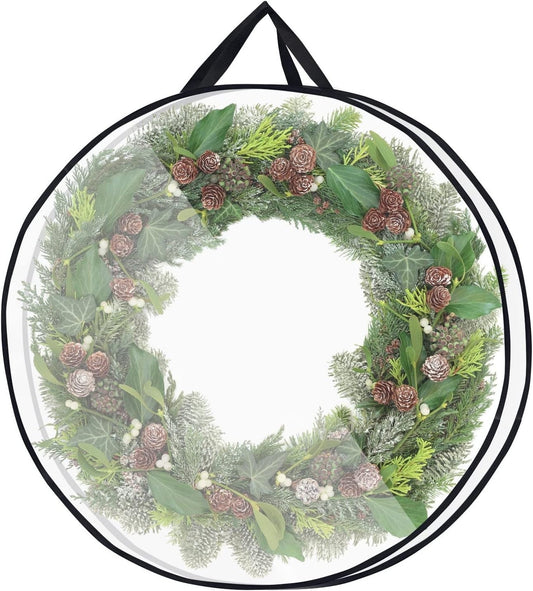 Wreath Storage Container,Wreath Storage Bag,Garland Holiday Container with Plaid Christmas Wreath Storage Box with Heavy Duty Handle and Clear Window(Black 36*8in)