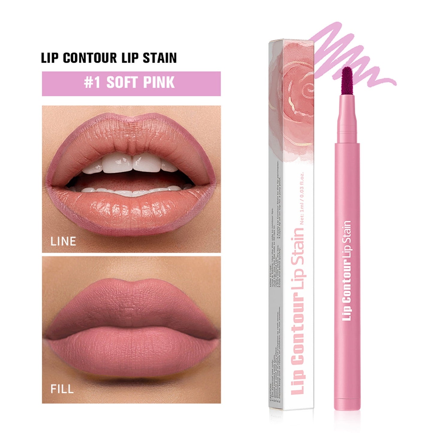 2 in 1 Matte Lip Liner and Liquid Lipstick Stain Makeup, Long Lasting Matte Lip Tint Tattoo, Highly Pigmented Color Lip Makeup, Waterproof Lipstick, Transfer-proof Lipstain for Women (Soft Pink)