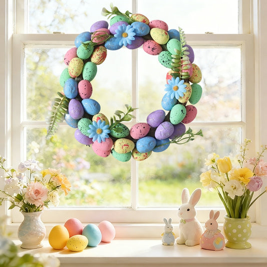 Easter Wreaths for Front Door Easter Egg Wreath Easter Decorations, Rattan Egg-Shaped Garland with Chick Nest & Watercolor Flowers, Holiday Party Decor for Home Indoor Outdoor