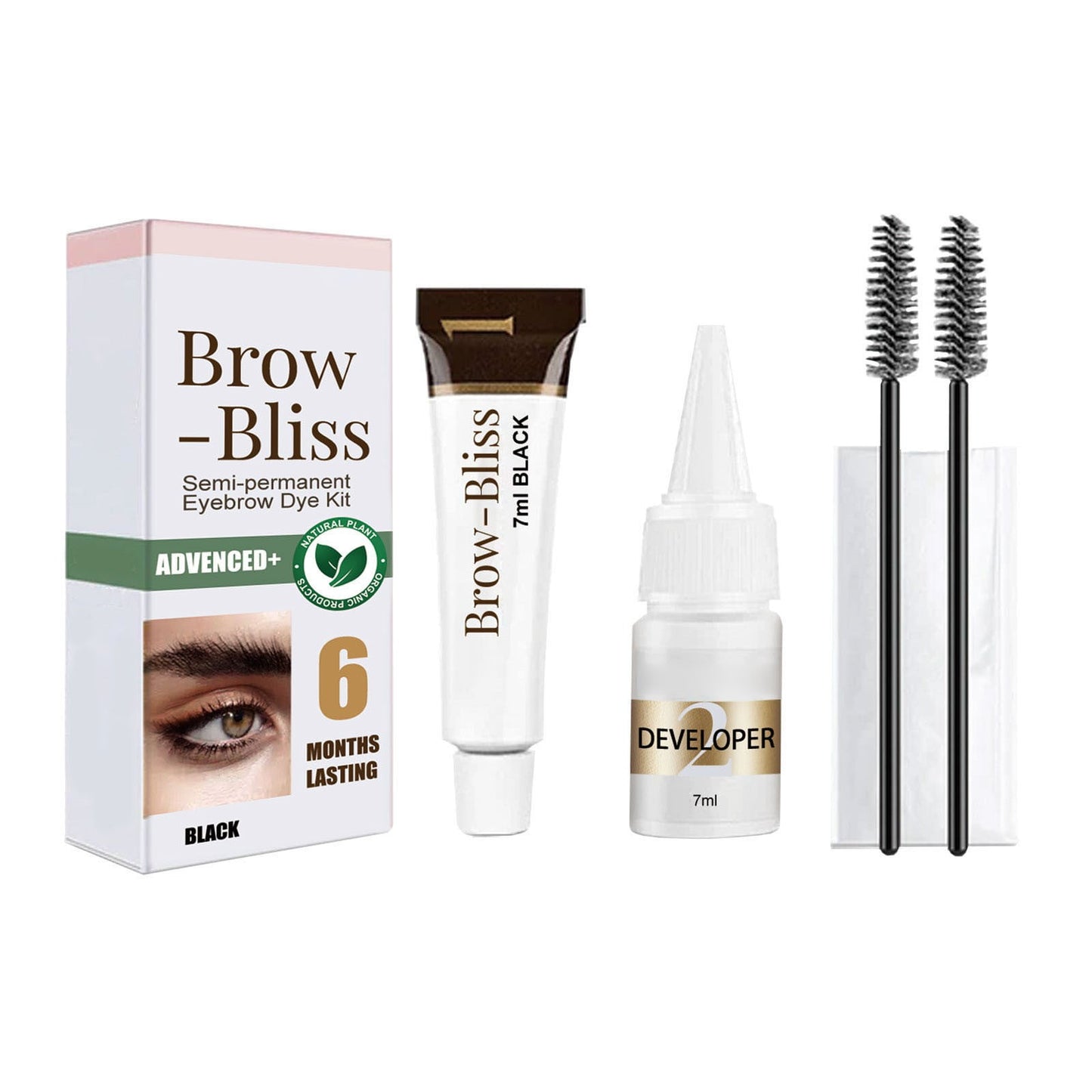 Eyebrow Tint,Lash Tint,Semi-Permanent Eyebrow Tinting Kit,Long Lasting Smudgeproof Liquid Brow Gel,Long Lasting Technology Embracing Nature With Plant-Based 7ml+7ml(Black)