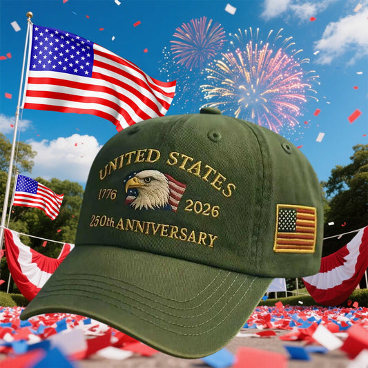 250 Anniversary Hat, USA 250th Anniversary Baseball Cap, Adjustable Patriotic Printed Baseball Cap with Bald Eagle, Retro Washed Cap