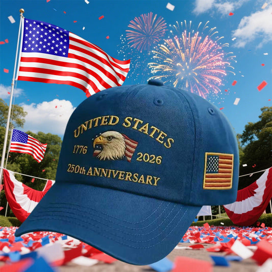 250 Anniversary Hat, USA 250th Anniversary Baseball Cap, Adjustable Patriotic Printed Baseball Cap with Bald Eagle, Retro Washed Cap