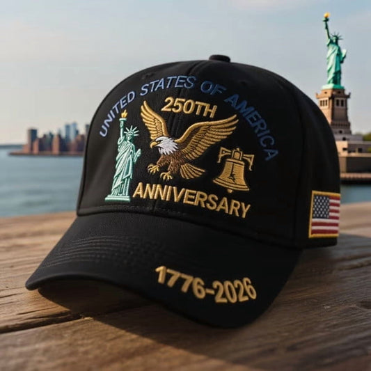 250th Anniversary Celebration Hat, Adjustable Vintage Washed Hat for Men's Casual and Celebration Wear, Black