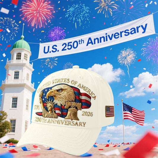 250th Anniversary Hat, Adjustable Patriotic Embroidered Baseball Cap with Bald Eagle, Retro Washed Cap