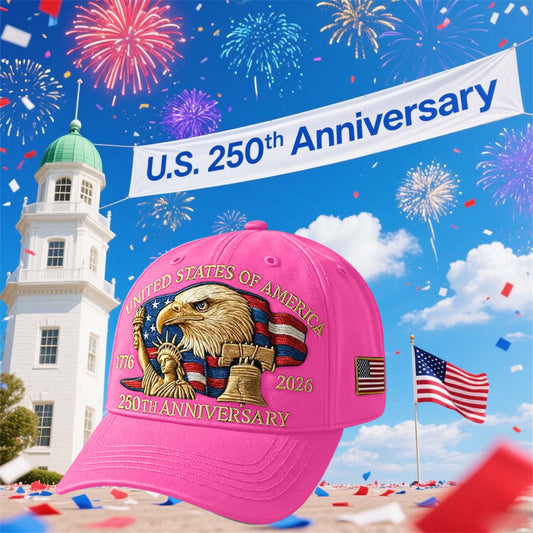 250th Anniversary Hat, Adjustable Patriotic Embroidered Baseball Cap with Bald Eagle, Retro Washed Cap