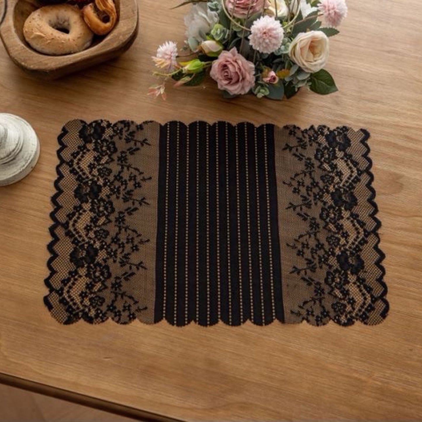 Christmas Kitchen Decor,Winter Table Runner,French Lace Table Flag Hollowed Out Exquisite Atmospheres Sense Of Placemats Five Drawer Decorative Tablecloths,Xmas Trees Snowflakes(18*12IN)
