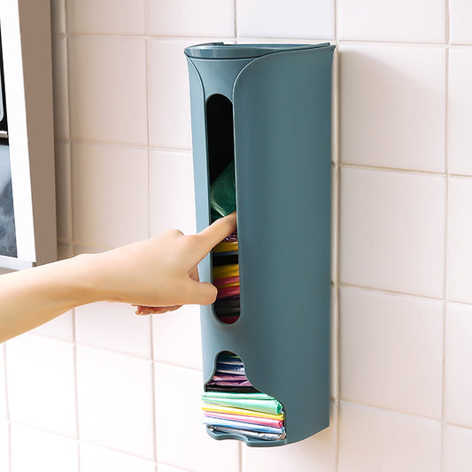 Grocery Bag Holder,Trash Bag Dispenser,Kitchen Plastic Bag Holder,Wall Mount Garbage Storage Bag Dispenser Hanging Trash Can with Cover for Plastic Bags(Blue 13*4in)from ANMUYUM