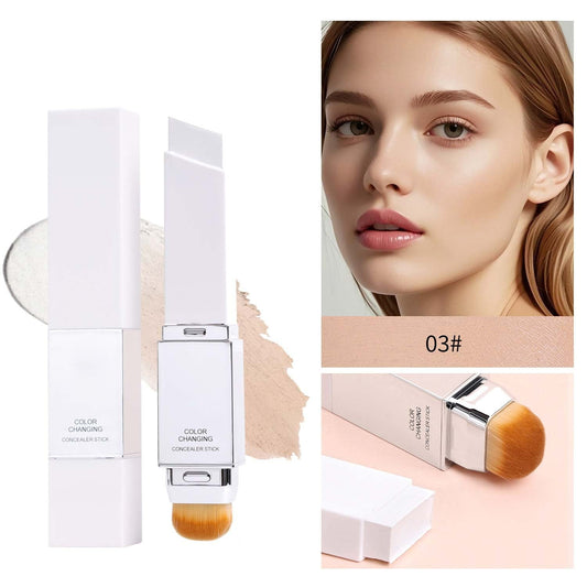 Foundation Stick,Color Changing Foundation,2 in 1 Colour Changing Foundation Stick for Mature Skin, White Color Foundation with Brush, Full Coverage Silky Cream Match for All Skin Types(C)