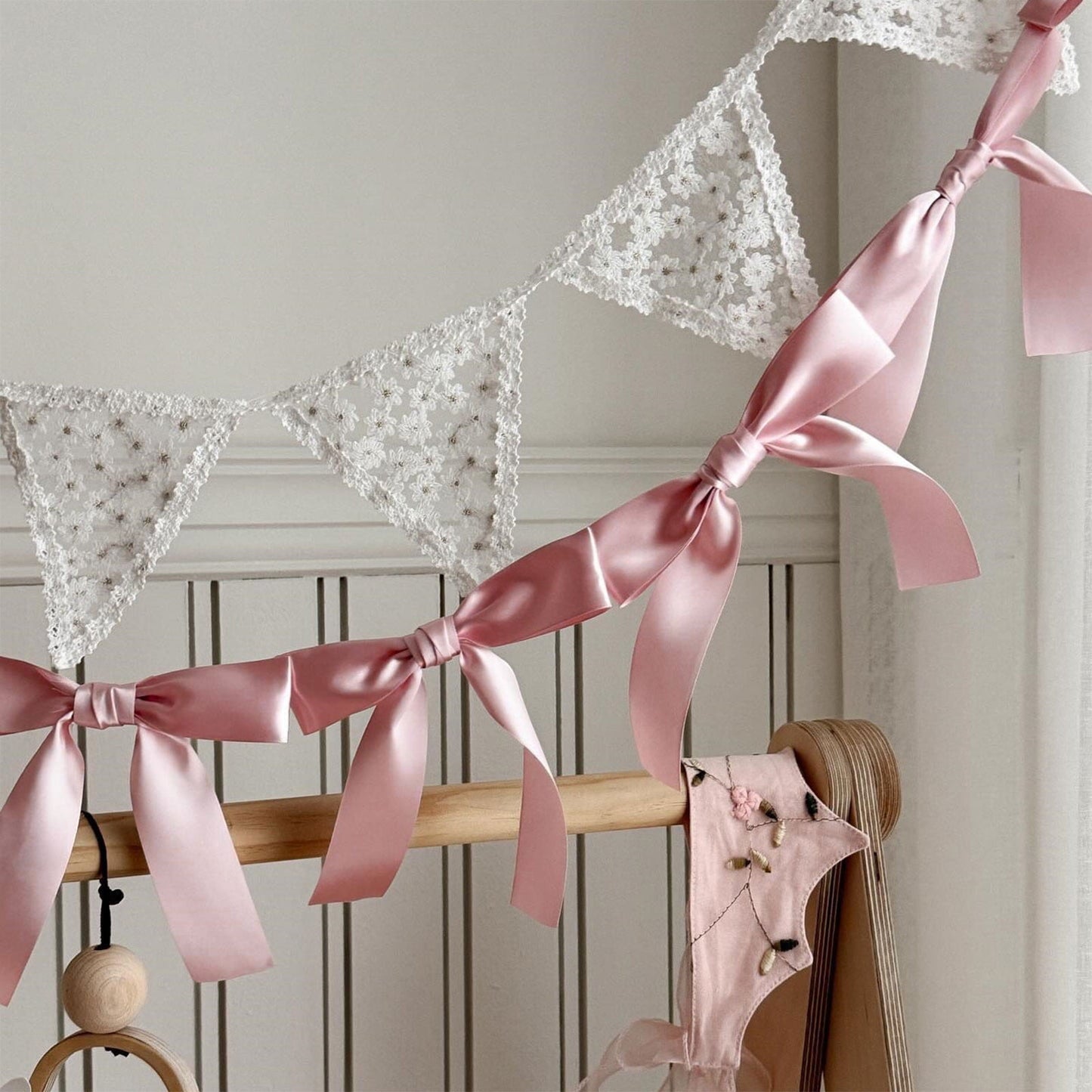 Bow Banner,Bow Party Decorations,Bow Garland,Bow Garland Banner Pink Silk Bow Hanging Banner for Baby Shower Decor Coquette Bachelorette Birthday Party Photo(Pink 1Set 6ft 10Bows/Set)