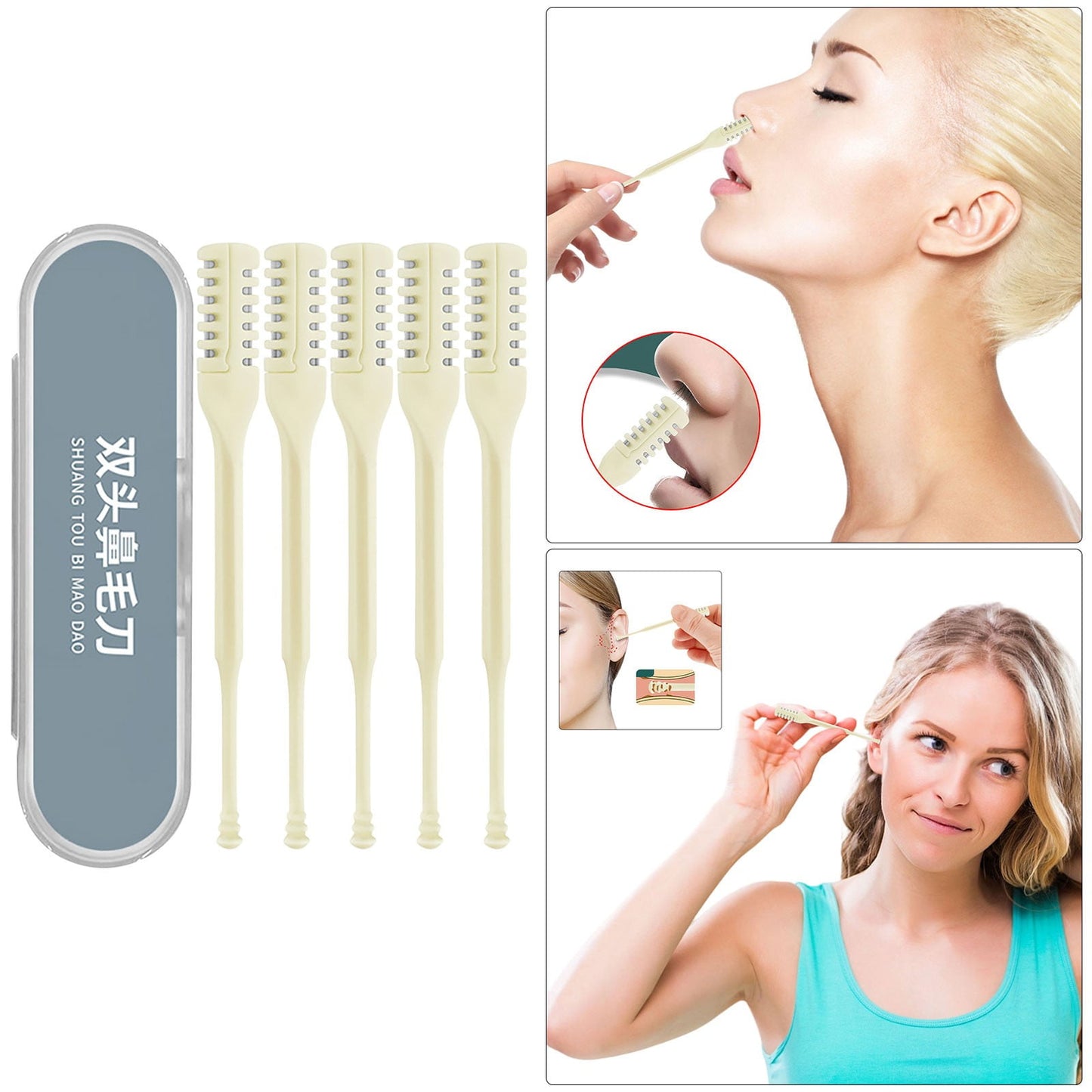 Nose Hair Trimmer for Men,Nose Hair Remover,2 In 1 Nasal Hair Cutter 2025 Upgrade Double Sided Nose Hair Knife Portable Nostril Hair Remover Tool,Nose Hair Trimme Ear(4pcs+Box 4in)