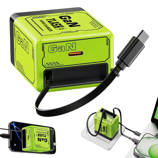C Port Charger,Retractable Wall Charger,2 In 1 GaN Charger 120 Watt Retractable Charger With Type C Cable And USB Ports Portable Fast Charging Wall Plug Scalable(Green 120w 2-in-1 2in)