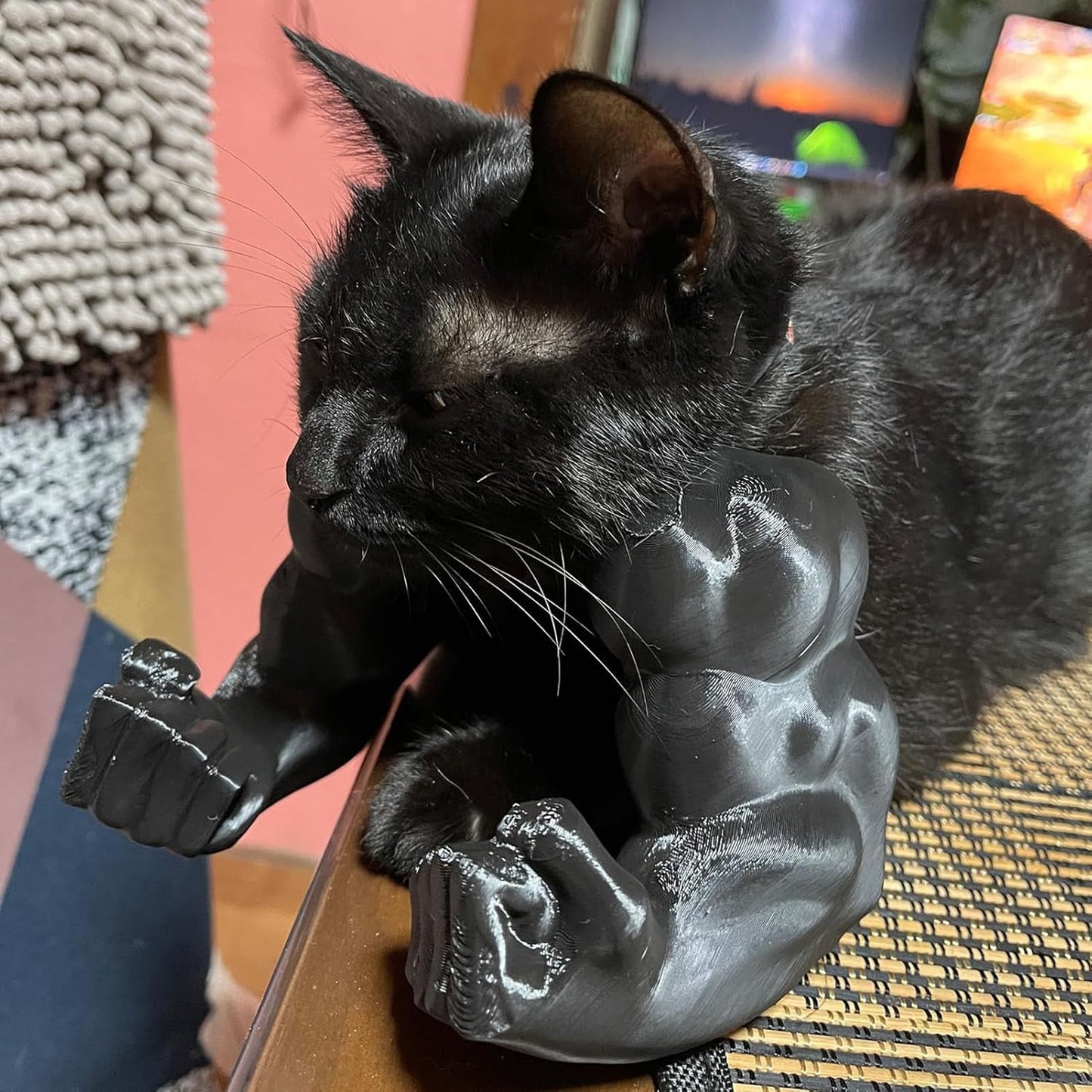 Cat Costume,Cat Arms,Halloween Cat,Muscle Cat Hulks Arms,Cat Muscle Arm Halloween Cat Costume Accessory 3D Printed Cat's Neck Arm with Muscle for Pet Cosplay(Black 7in)