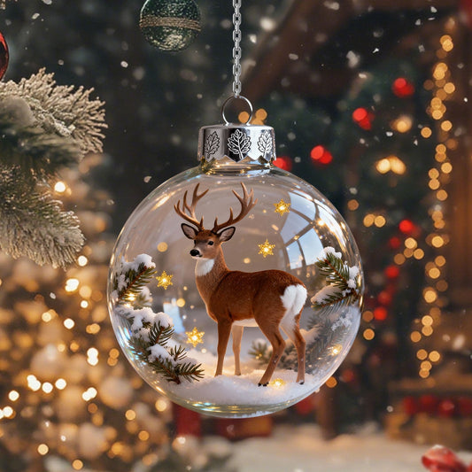 Deer Ornaments For Christmas Tree,2.76inch,Snowflake Ball Pendant,Vivid 3d Animal Christmas Decoration,Clear Plastic Xmas Balls,2026 Wildlife Wonders Collection Crystal Glass Ornament
