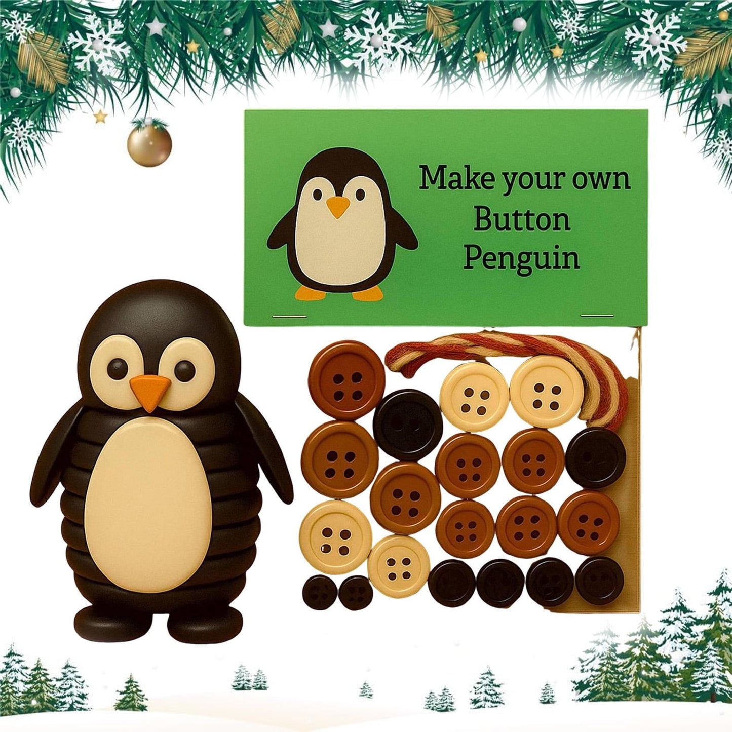 Animal Buttons,Christmas Crafts,Penguin DIY Highland Cow Button Ornaments, Funny Animal Christmas Decoration Buttons, DIY Highland Cow Craft Kit, Kids Home Decoration(Penguin 5in)